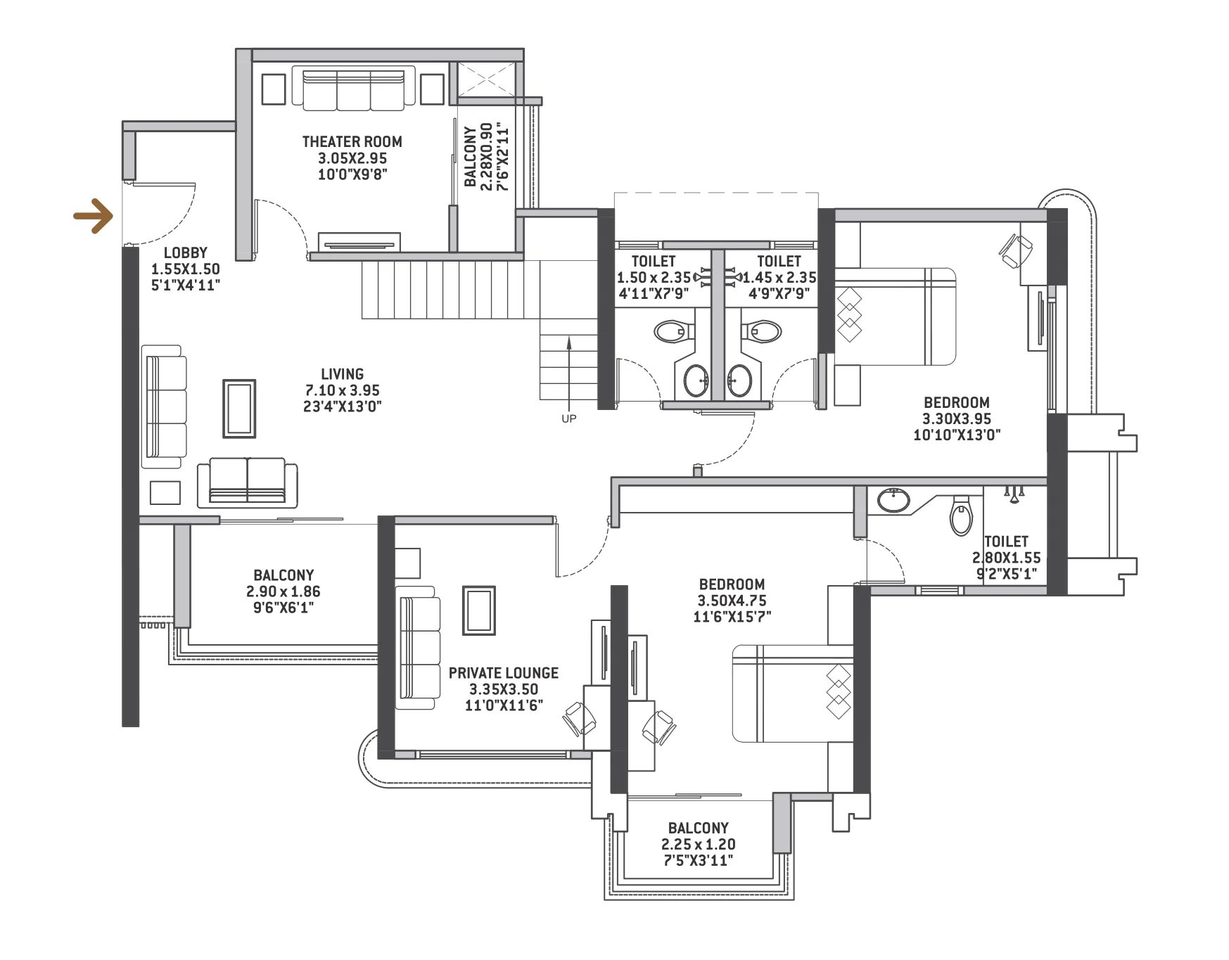 2 BHK flats in Kharadi and 3 BHK floor plan